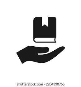 Book on hand flat icon isolated on white background. Vector illustration