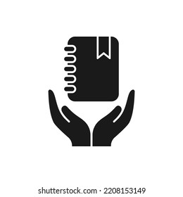 Book on hand flat icon isolated on white background. Vector illustration