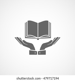 Book On Hand Flat Icon On White Background