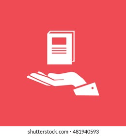 Book On Hand Flat Icon On Red Background