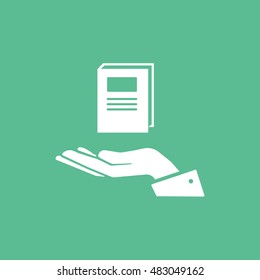 Book On Hand Flat Icon On Green Background