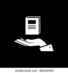Book On Hand Flat Icon On Black Background