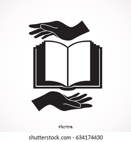Book On Hand Flat Icon On White Background