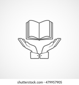 Book On Hand Line Icon On White Background