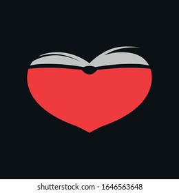 Book on a heart symbol on black backdrop. Loving books concept