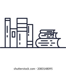 Das Symbol im Regal buchen. Vektor-Bibliothek, Bibliothek, Silhouette einzeln auf weißem Hintergrund