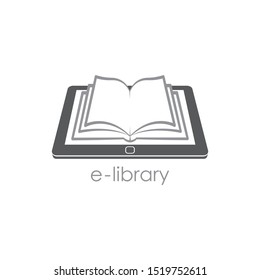 a book on tablet screen. e-library icon.