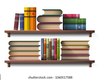 Book On Wooden Wall Shelf Isolated On White In Illustration Vector Icon Design