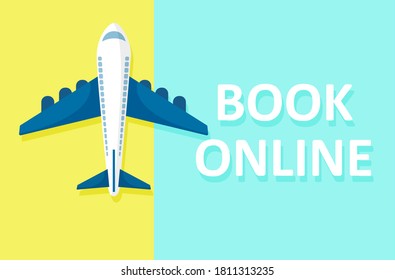 Book online banner concept. Vector top view of an airplane 