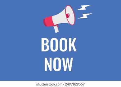 Book Online button, banner, label, template for website. Book Online text with colorful megaphone icon