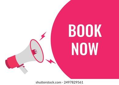 Book Online button, banner, label, template for website. Book Online text with colorful megaphone icon