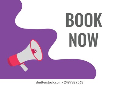 Book Online button, banner, label, template for website. Book Online text with colorful megaphone icon