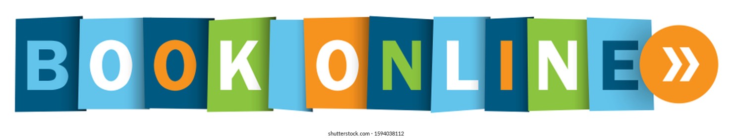 BOOK ONLINE colorful vector typographic web button