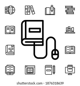 Libro, en línea, icono del vector plano del ratón en el paquete de libros