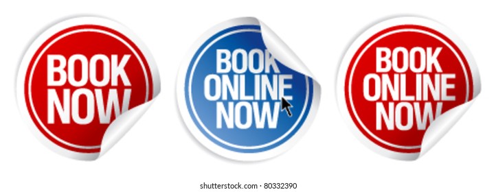 Book Online Now Stickers Set.