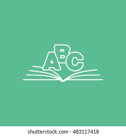 Book Open ABC Line Icon On Green Background