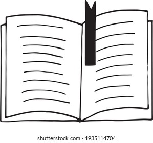 book open with bookmark icon. sketch hand drawn doodle style. vector, minimalism, monochrome. library, learning reading