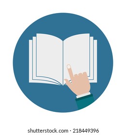 book open flat with hand icon