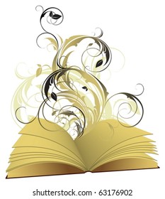 book open with floral