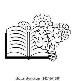Book open with gears and bulb light brain shape vector illustration graphic design