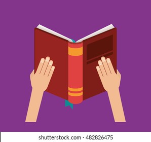 Book open with hands icon. Education knowledge learning and study theme. Colorful design. Vector illustration