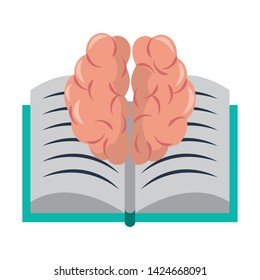 Book open with human brain symbol isolated vector illustration graphic design