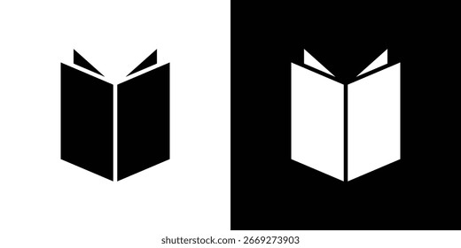 Book open icon in flat black solid vector set