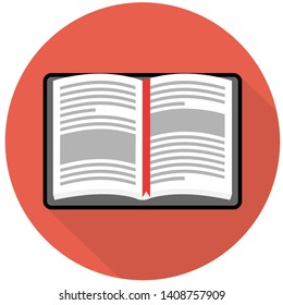 Book open icon in flat style with long shadow on red circle .school supply- Vector 