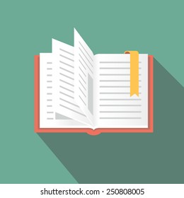 Book Open Icon In Flat Style With Long Shadow