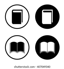 Book and open book icon set in circle . Vector illustration