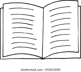 book open icon. sketch hand drawn doodle style. vector, minimalism, monochrome. learning, knowledge, story reading fairy tale