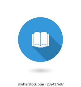 Book Open Icon. Vector Illustration Of Flat Blue Color Icon With Long Shadow