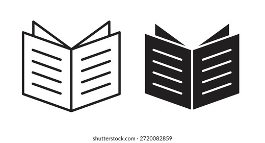 Libro abierto de iconos de color negro en varios estilos