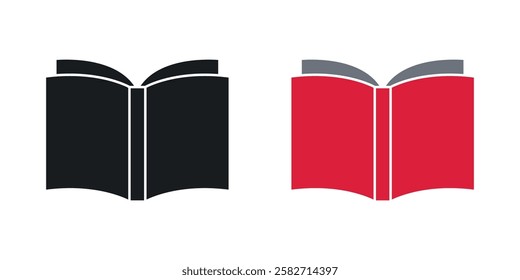 Book open icons set vectors black and colored style