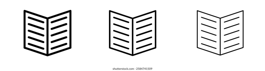 Book open icons in three different stroke lines
