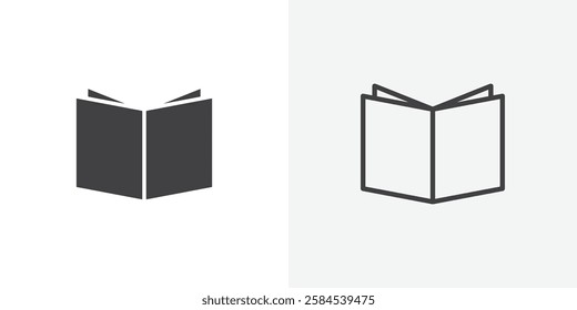 Book open icons vectors illustrations in black fill and liner versions