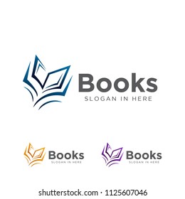 book open illustration line art colors set logo