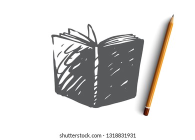 Book, open, library, education, page concept. Hand drawn open book, symbol of education concept sketch. Isolated vector illustration.