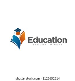 Book open like human with cap, success education logo
