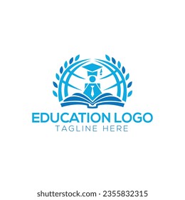 Libro abierto como humano con gorra, logotipo de educación de éxito
