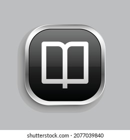 book open line icon design. Glossy Button style rounded rectangle isolated on gray background. Vector illustration