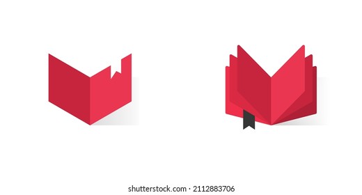 Book open logo vector icon or document library with bookmark for education logotype flat cartoon illustration, abstract paper encyclopedia pages, concept of study and learning training courses symbol