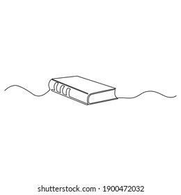 Книга одна линия. Book open outline. One line vector drawing.