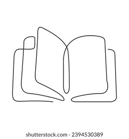 Book open outline. One line vector drawing.