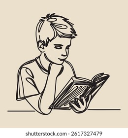 Book open outline. One line vector drawing.
