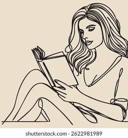 Book open outline. One line vector drawing.
