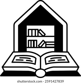 A book is open to a page with a house on the cover