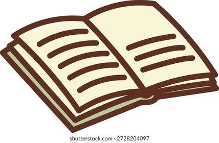 Buch mit offenen Seiten und fetten Umrissen, klaren Linien und sanfter Schattierung. Symbol für Wissen, Lesen, Lernen, Lernen, Literatur und Bildung. Cartoon, Vektorgrafik.