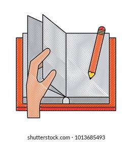 Book open with pencil