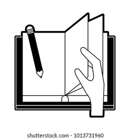 Book open with pencil